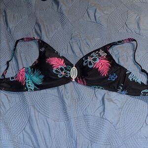 Coco Reef Size 36/38D Black Underwire Bikini Top with Multicolor Floral Print